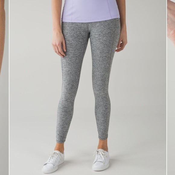 Lululemon Pure Practice Pant Heathered Slate Gray Leggings Lattice Trim EUC - Picture 2 of 8